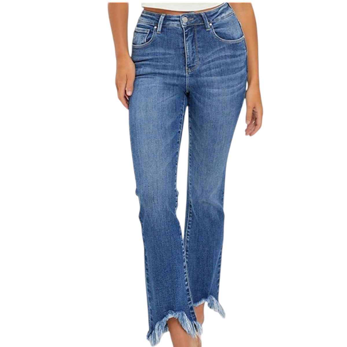 RISEN RDP5599 Medium H/R Fray Hem Ankle Bootcut Jeans