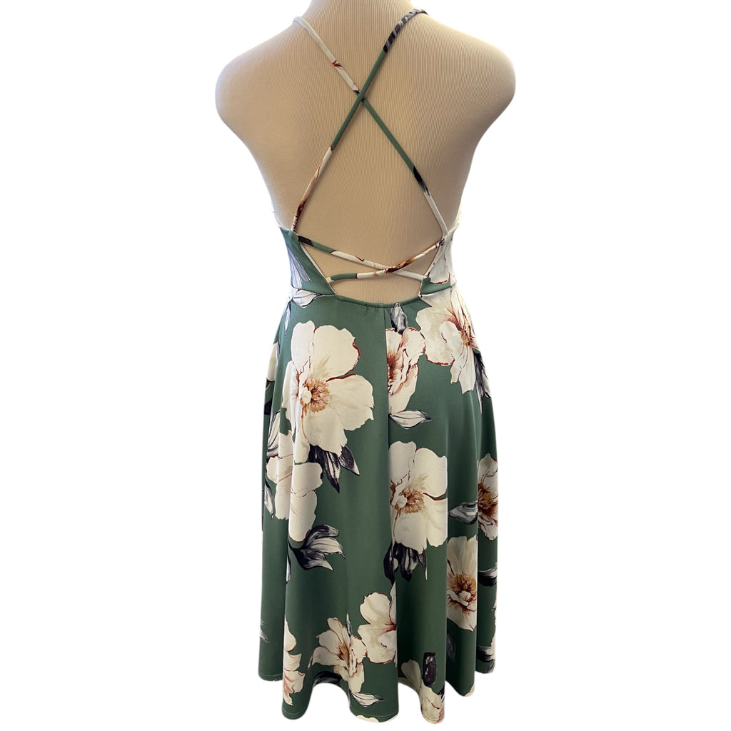 Soprano Sage Green Floral Midi Dress Size M - RF