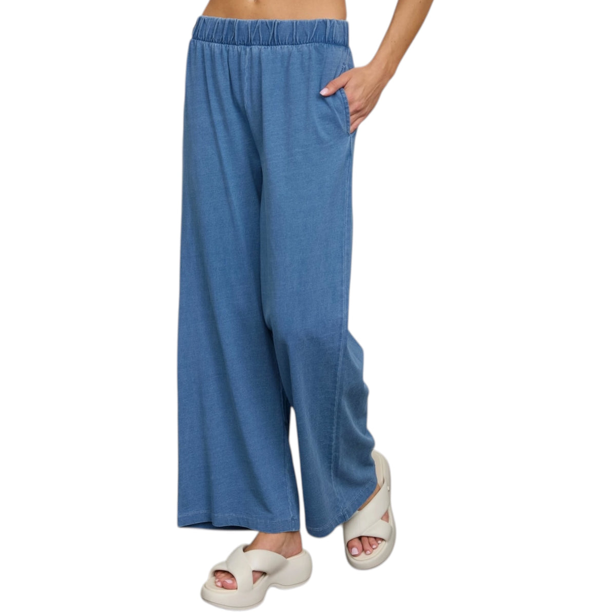 Dark Denim Knit Vest & Wide Leg Pants Set