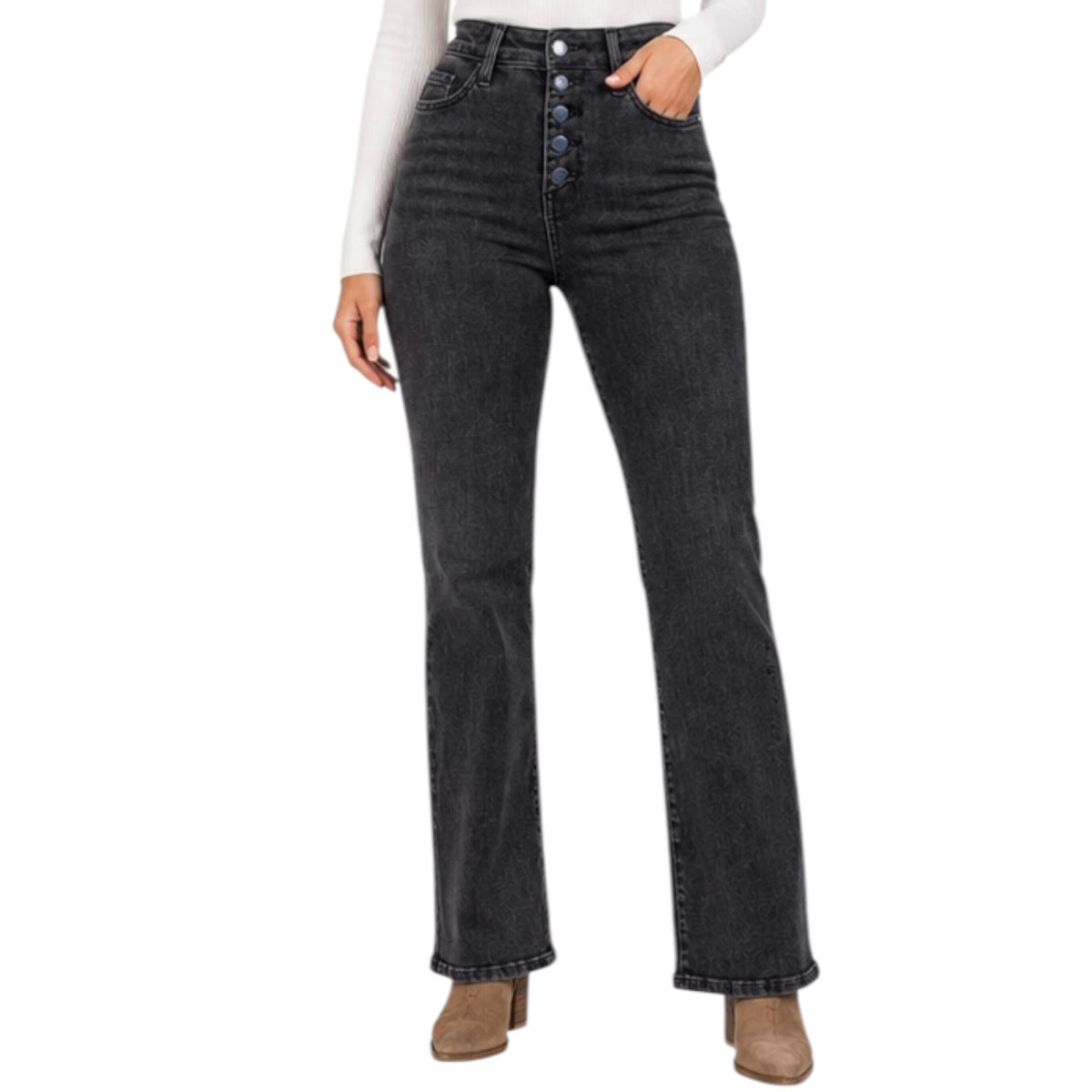 Judy Blue JB88355 Hi Waist Black Button Fly Trouser Wide Leg