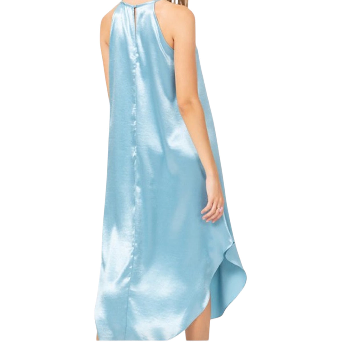 Dolphin Blue Halter Neck Asymmetrical Maxi Dress