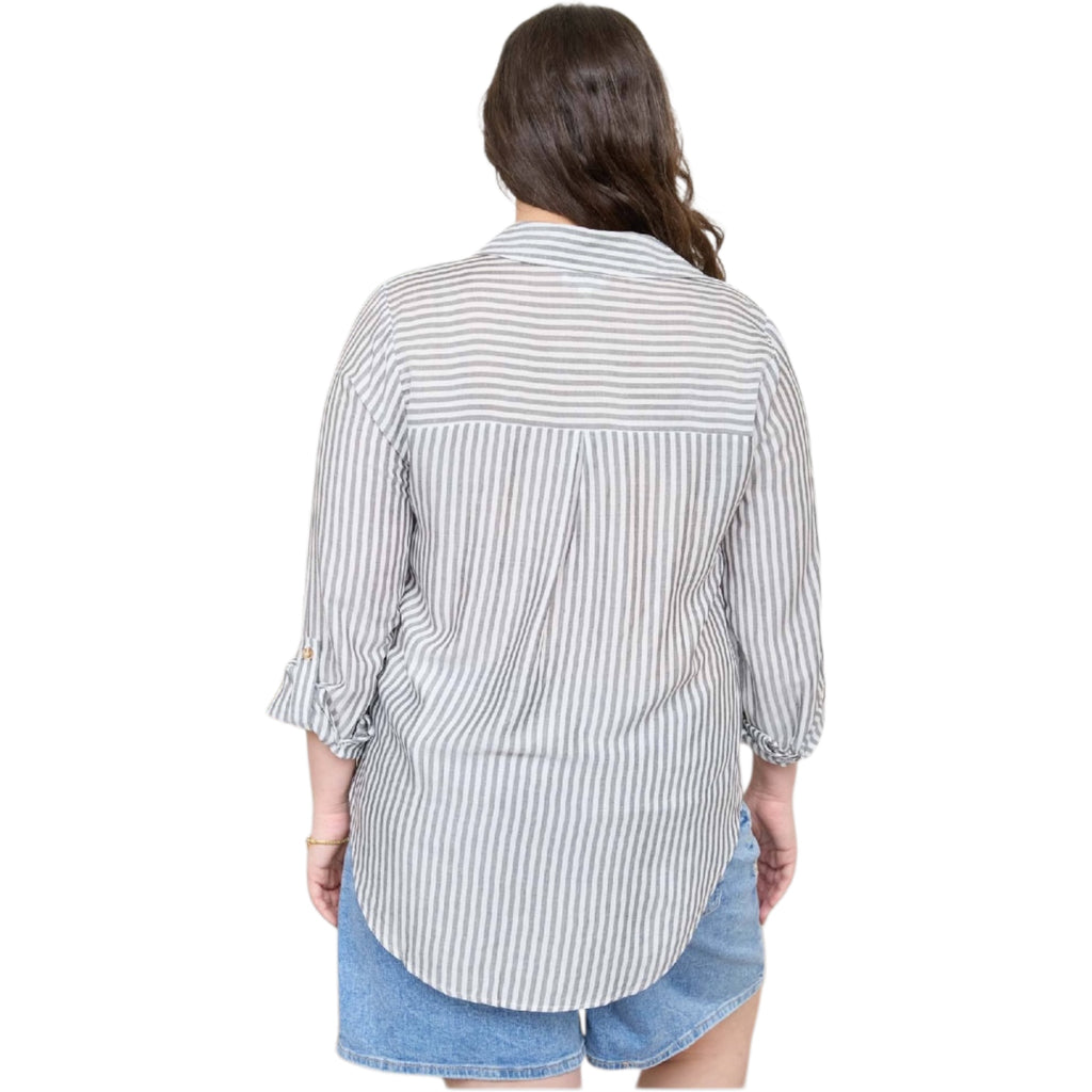 Plus Black Stripe Button Down Shirt