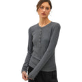 Grey Modal Classic Ribbed Long Sleeve Henley Top