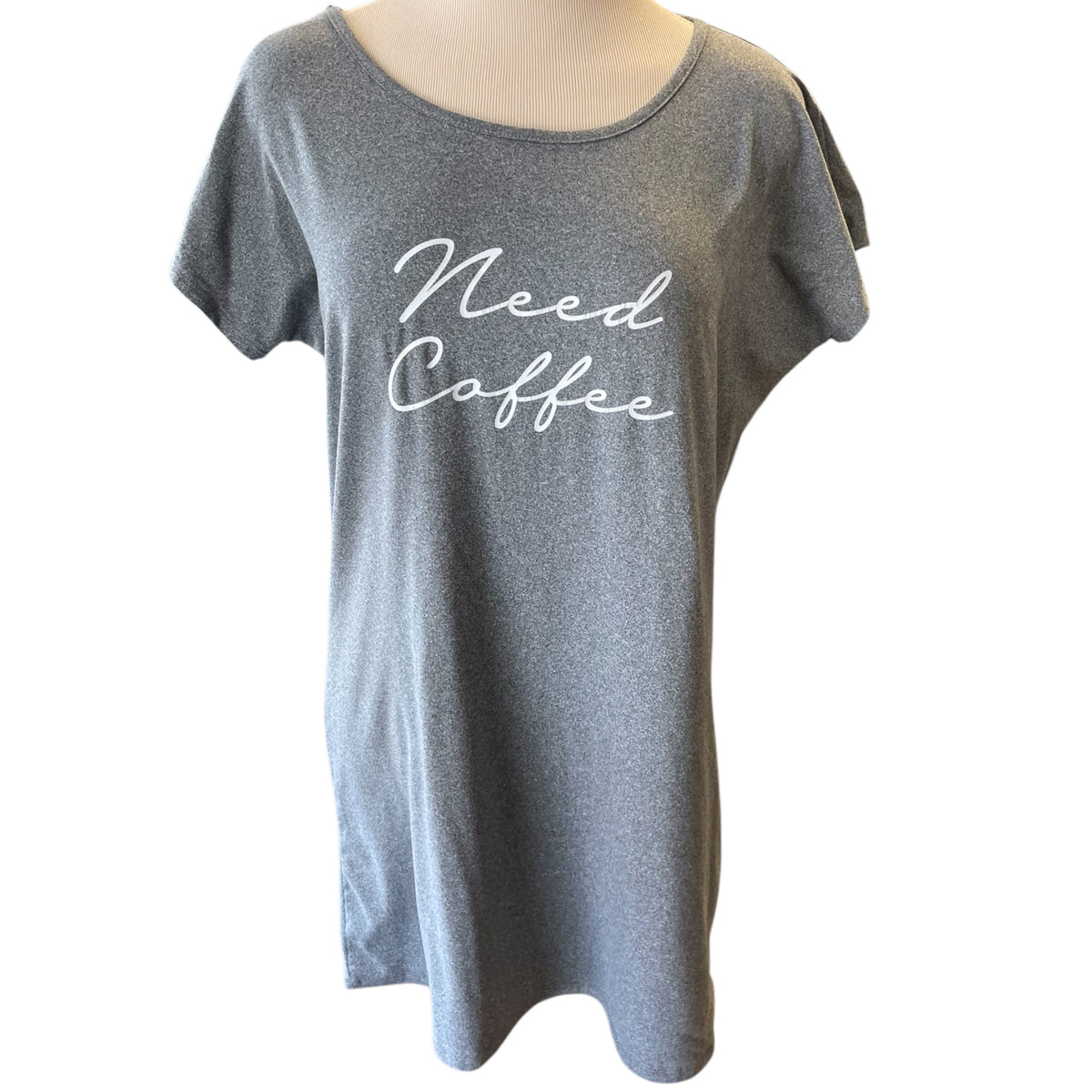 Free Kisses Grey "Need Coffee" Nightgown Size M - RF