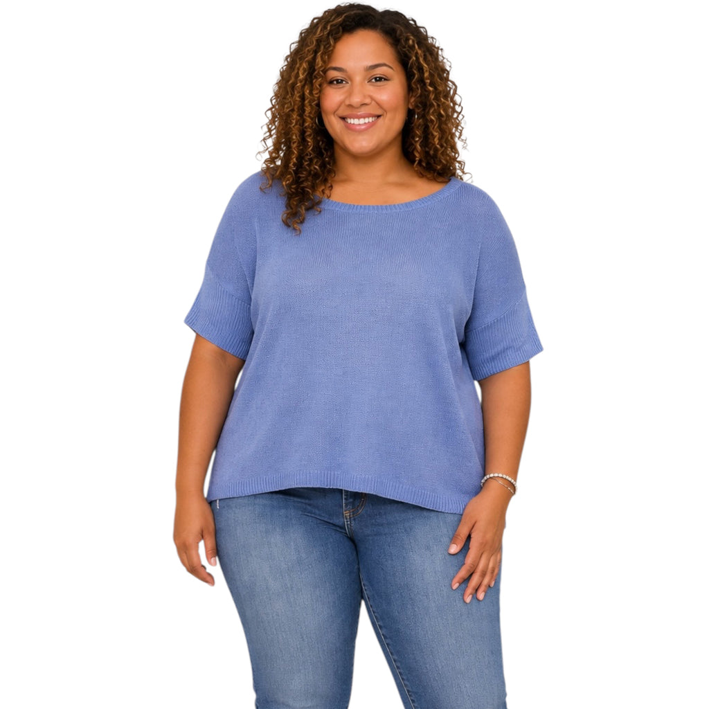 Plus Denim Blue Knit Short Sleeve Top