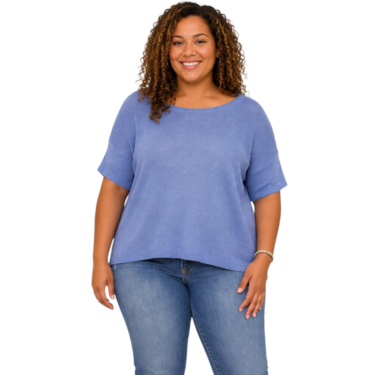 Plus Denim Blue Knit Short Sleeve Top