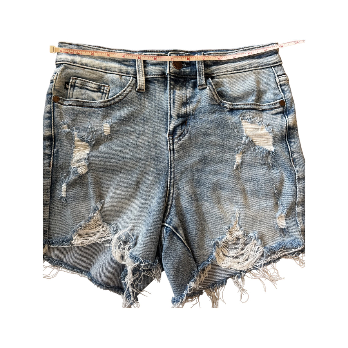 Risen RDS6106 Medium Wash Denim Shorts with Frayed Hem Size Small-RF