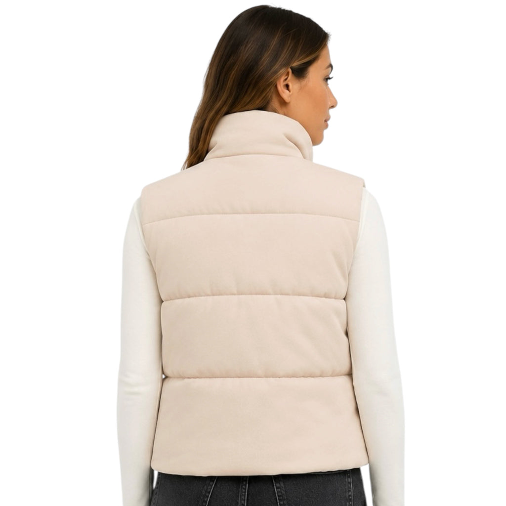 Beige Puffer Vest with Zipper