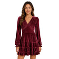 Wine V-Neck Textured Velvet Mini Dress