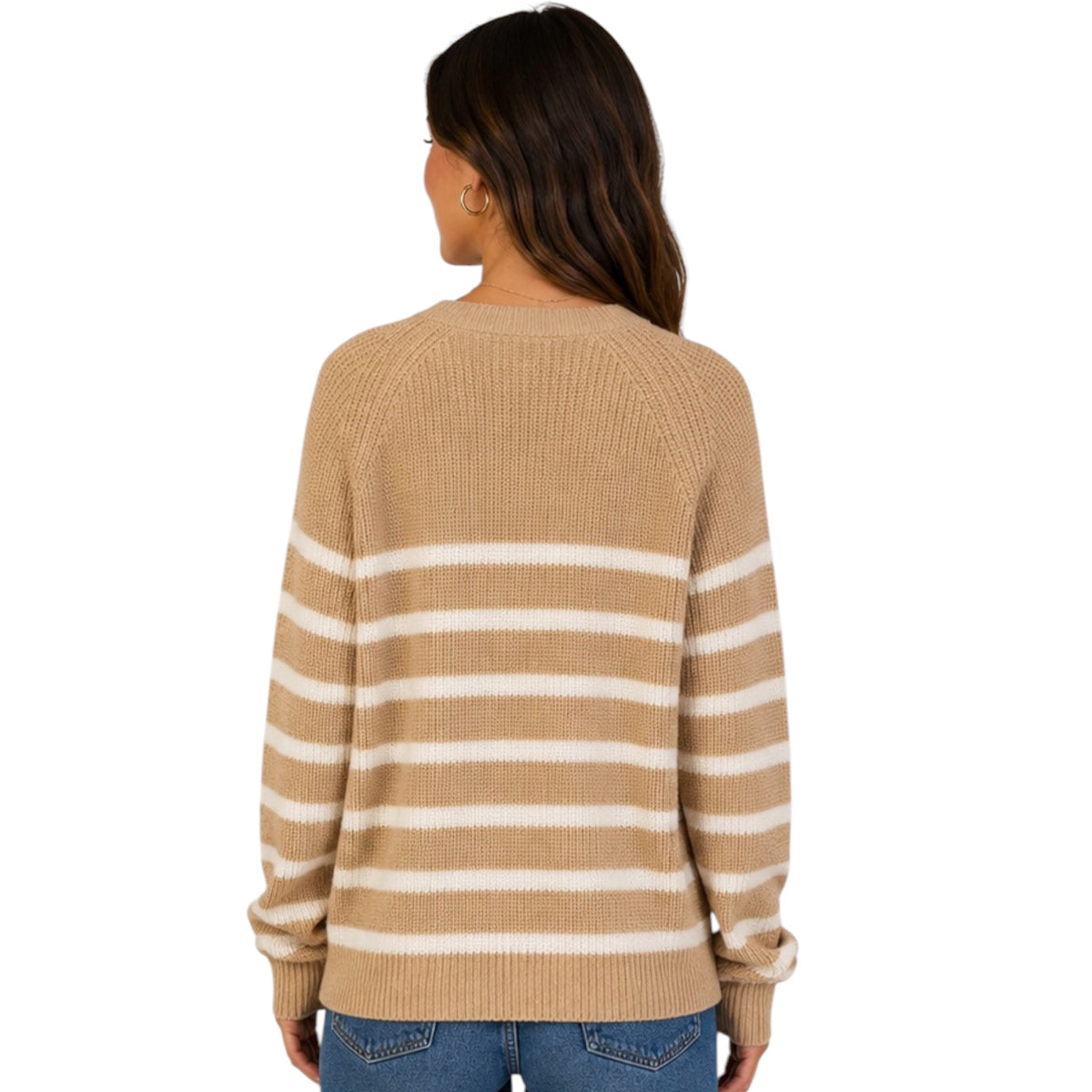 Cream/Taupe Striped Henley Sweater