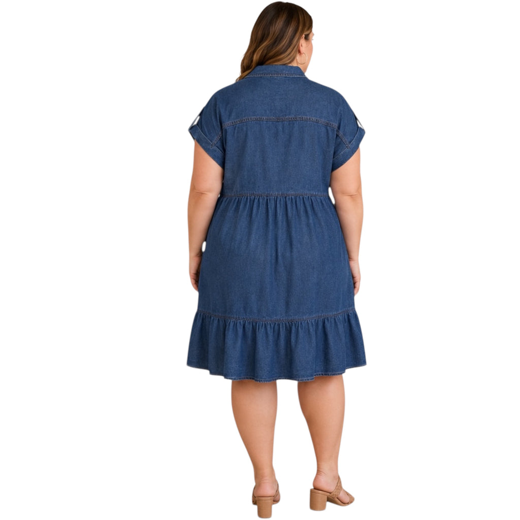 Plus Dark Chambray Collared Mini Shirt Dress