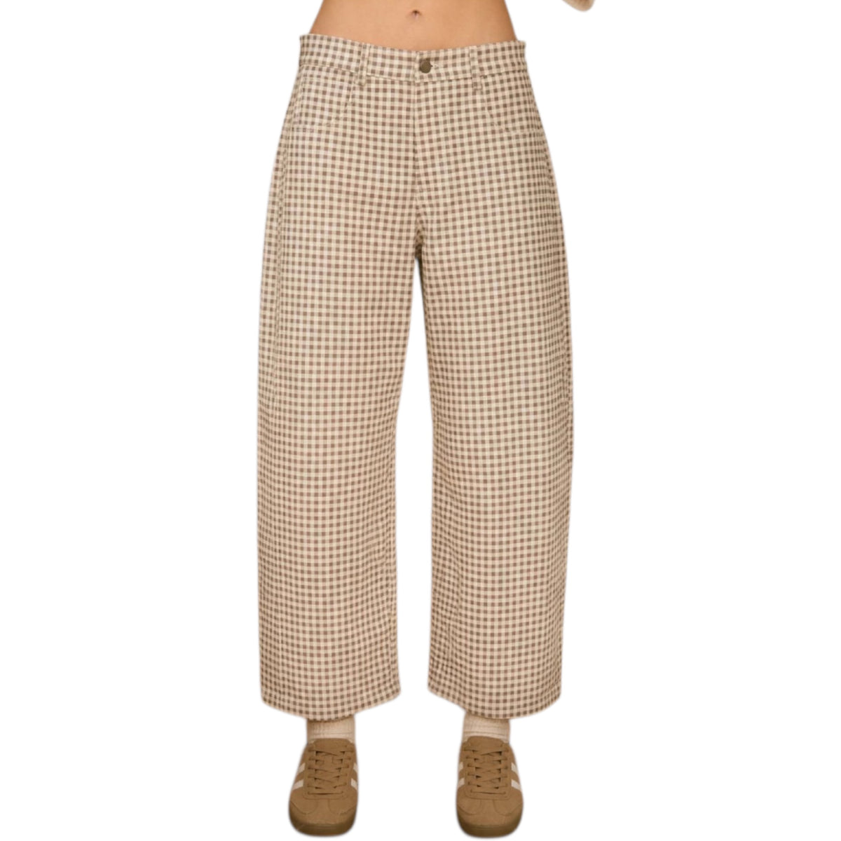 Taupe Gingham Barrel Pants  GINGHAM BARREL PANTS