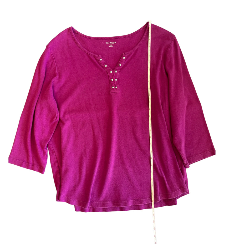 Kim Rogers Raspberry 3/4 Sleeve Top Size 2X - RF