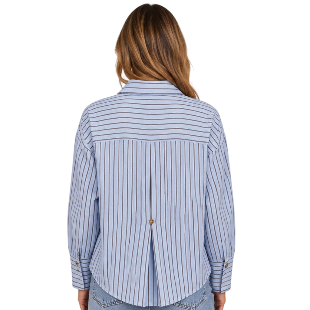 Blue Striped Collared Button Down Top