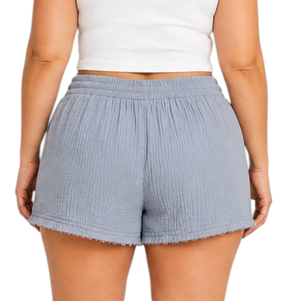 Plus Dusty Blue Gauze Shorts