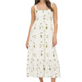 Moss Green Floral Embroidered Detail Scallop Trim Midi Dress