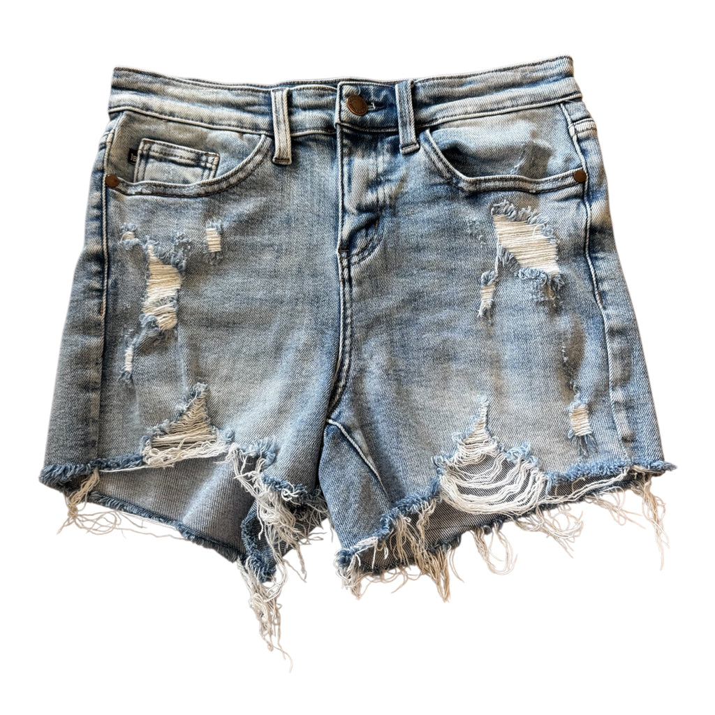 Risen RDS6106 Medium Wash Denim Shorts with Frayed Hem Size Small-RF