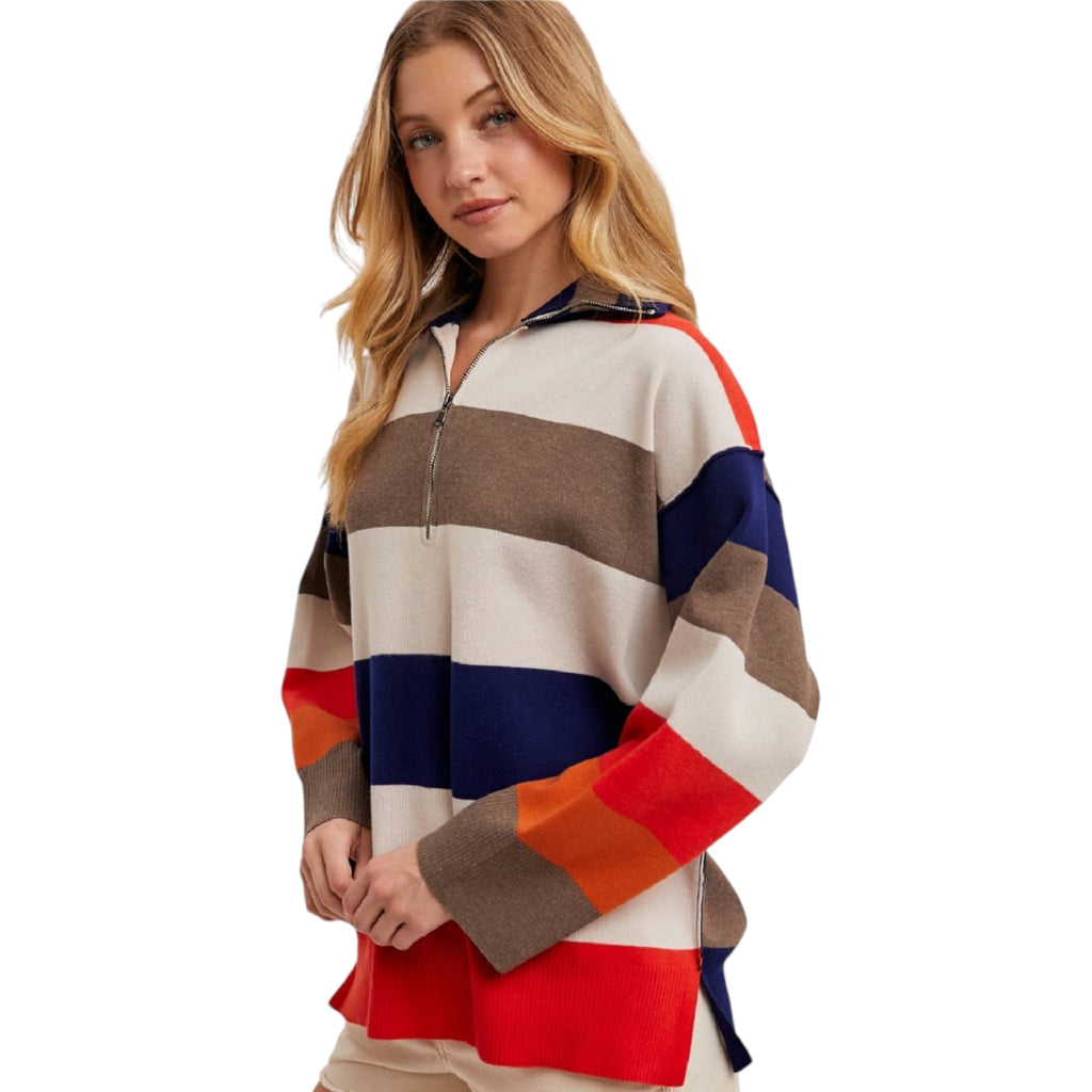 Multi Color Block Striped Pullover