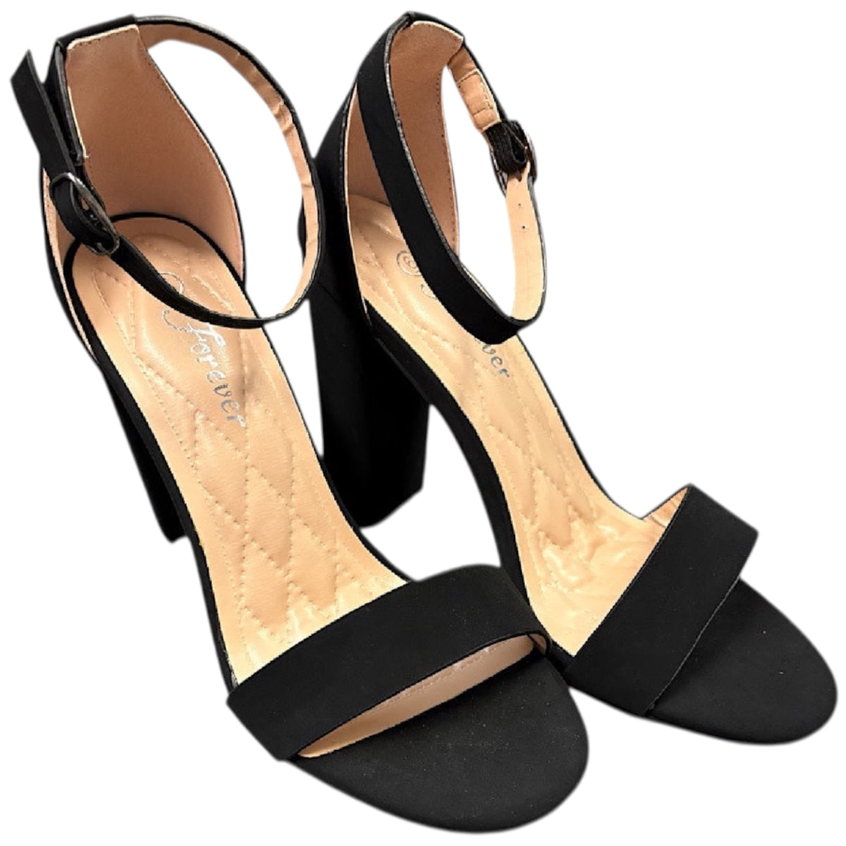 Black Nub Chunky Heel with Ankle Strap
