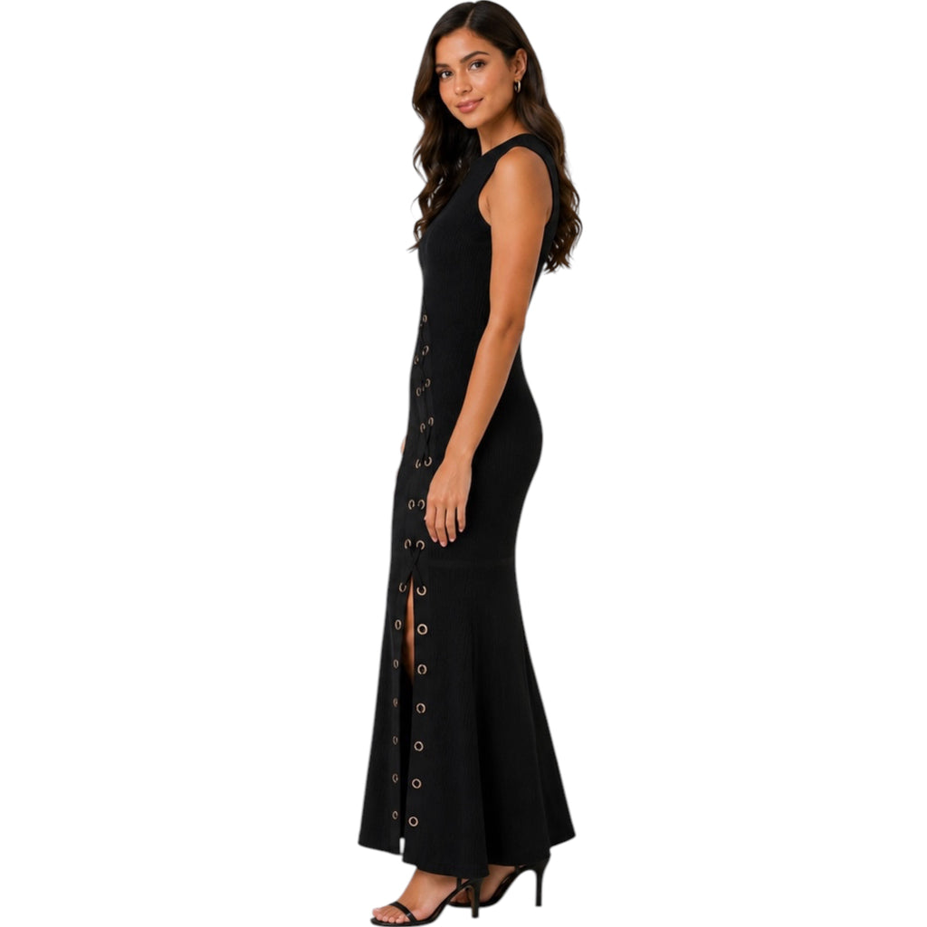 Black Vertical Eyelet Maxi Dress