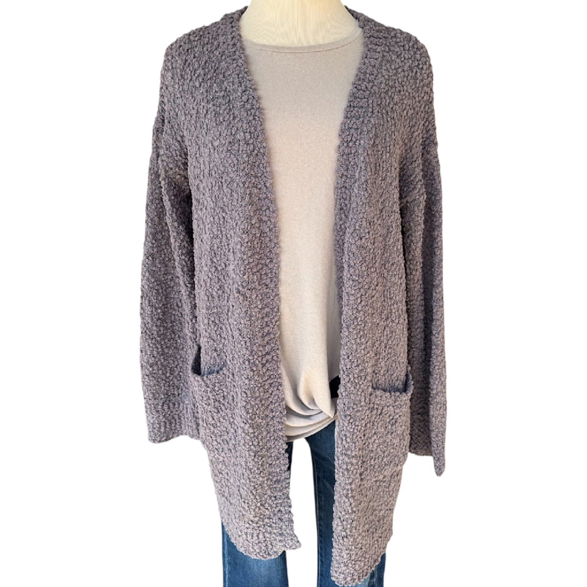 Listicle Lavender Gray Popcorn Cardigan Size Medium-RF