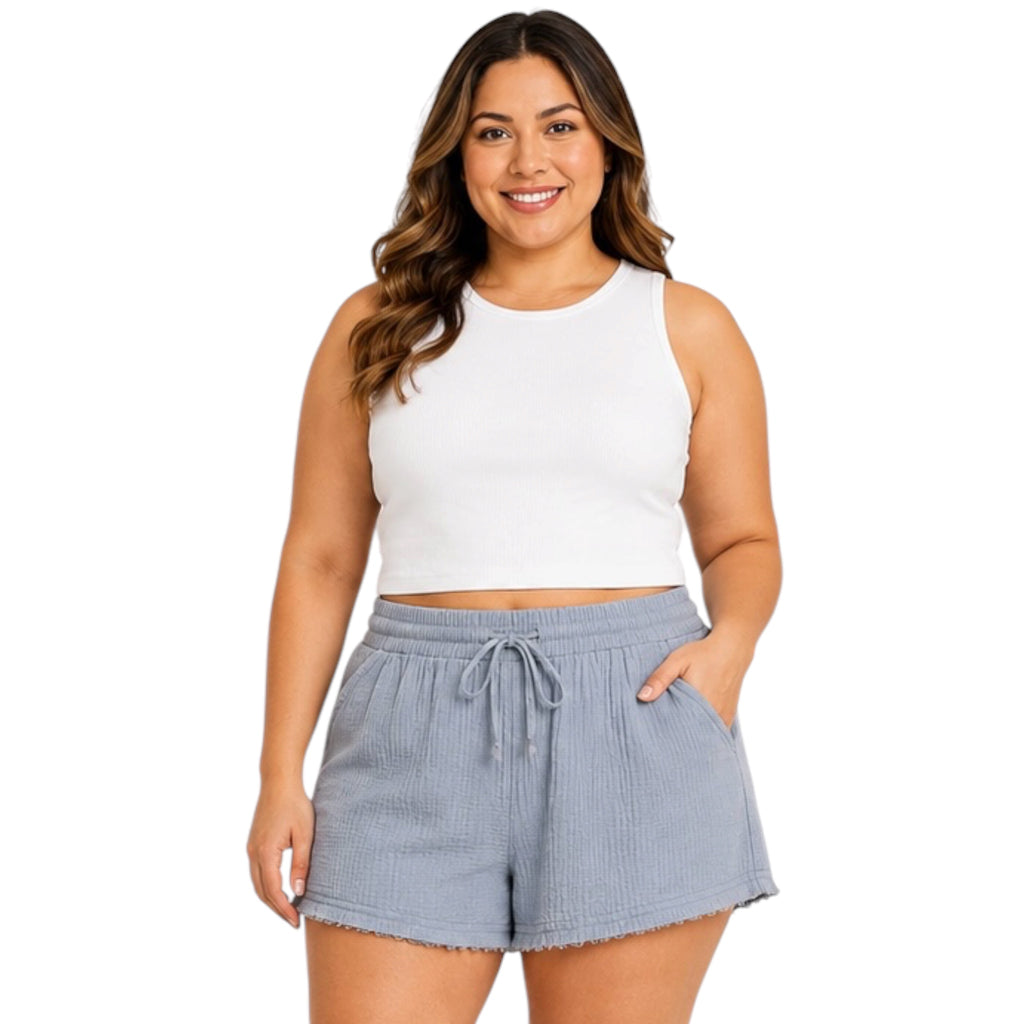 Plus Dusty Blue Gauze Shorts