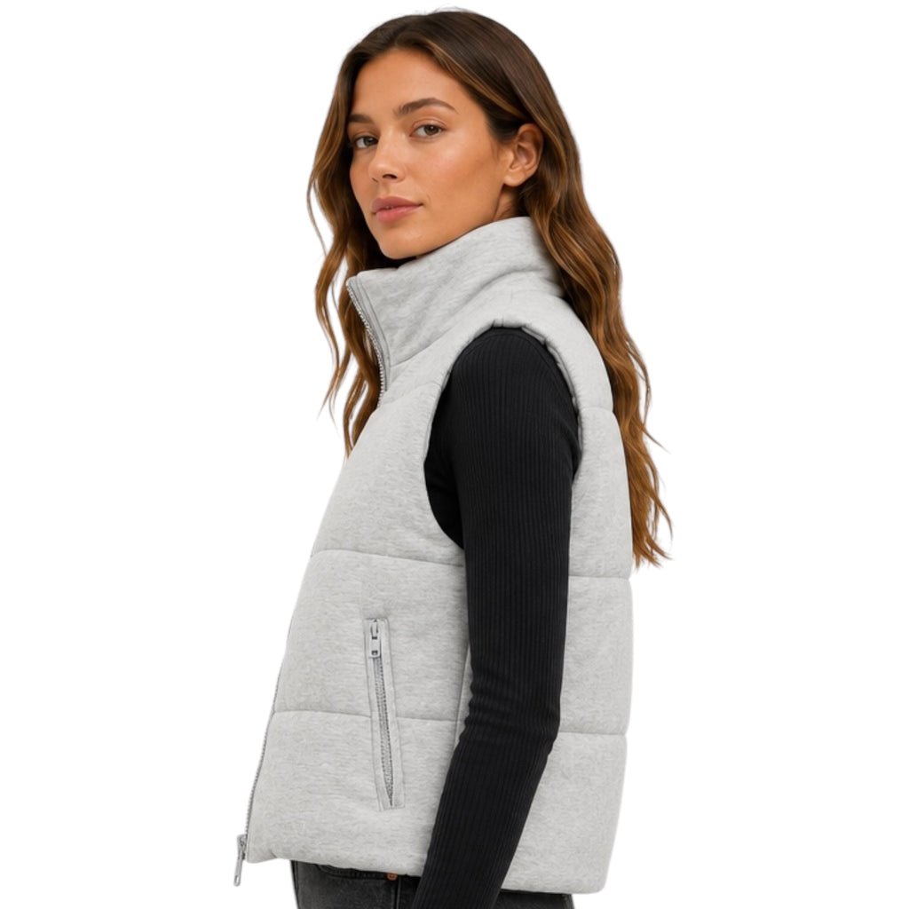 Heather Grey Puffer Vest with Zipper