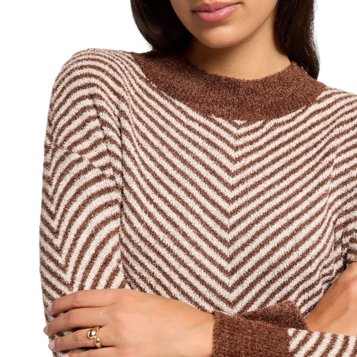 Harvest Moon Mock Neck Stripe Sweater- Mahogany 