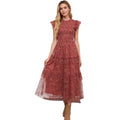 Terracotta Smocked Ruffle Tier Floral Midi Dress