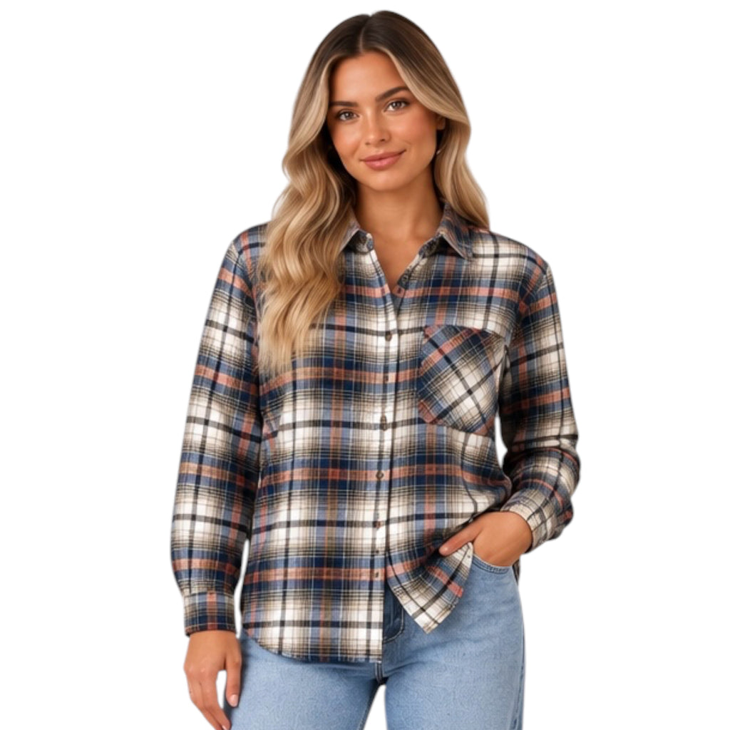 Black/Brown Plaid Button Front Shirt
