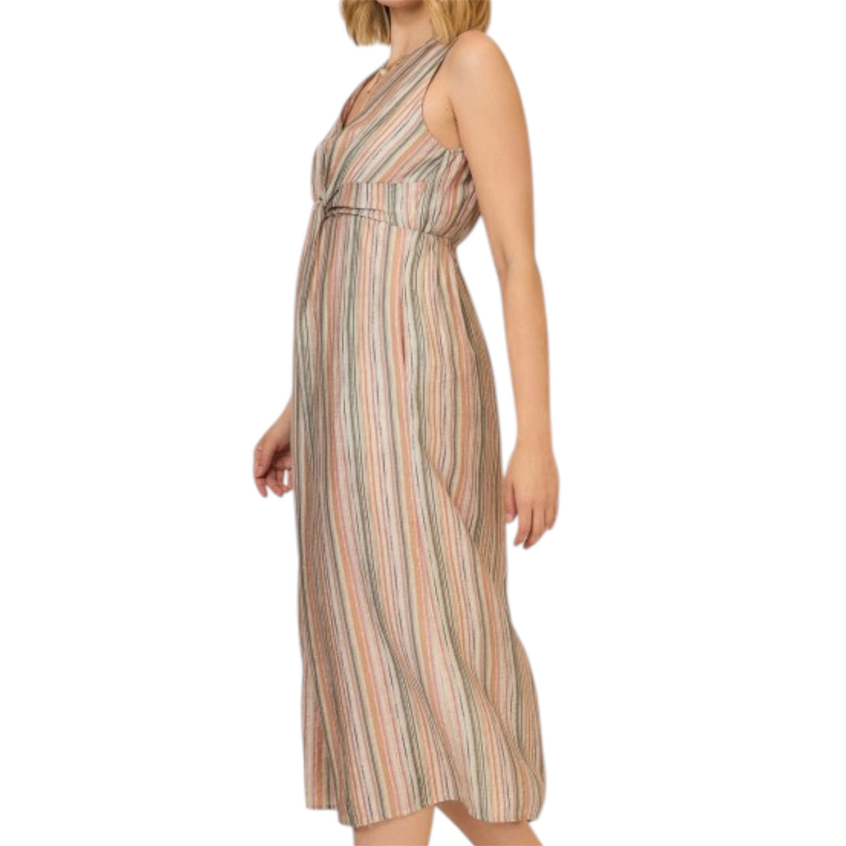 Multi Striped Midi Dress with Knot Front Detail