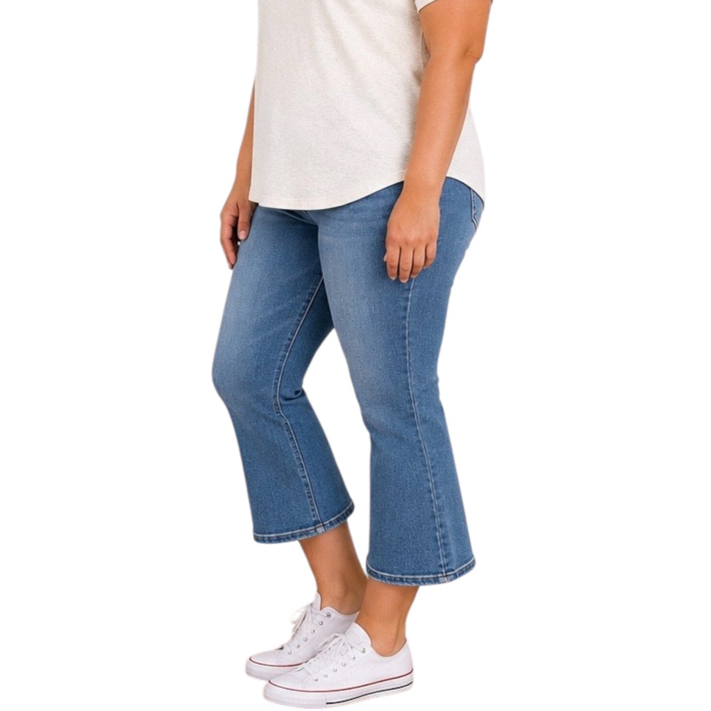 LOVERVET Plus Nile Blue Mid Rise Crop Flare LV1357-P
