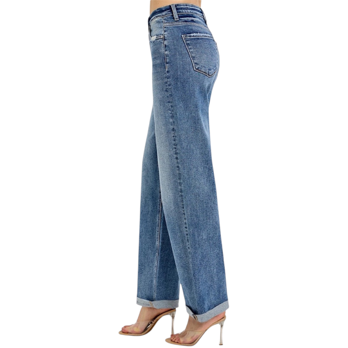 RISEN RDP5983 Medium Wash High- Rise Wide Baggy Jeans