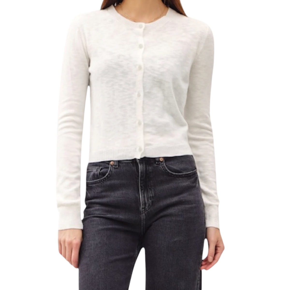 Ivory Cotton Slub Button Up Cardigan