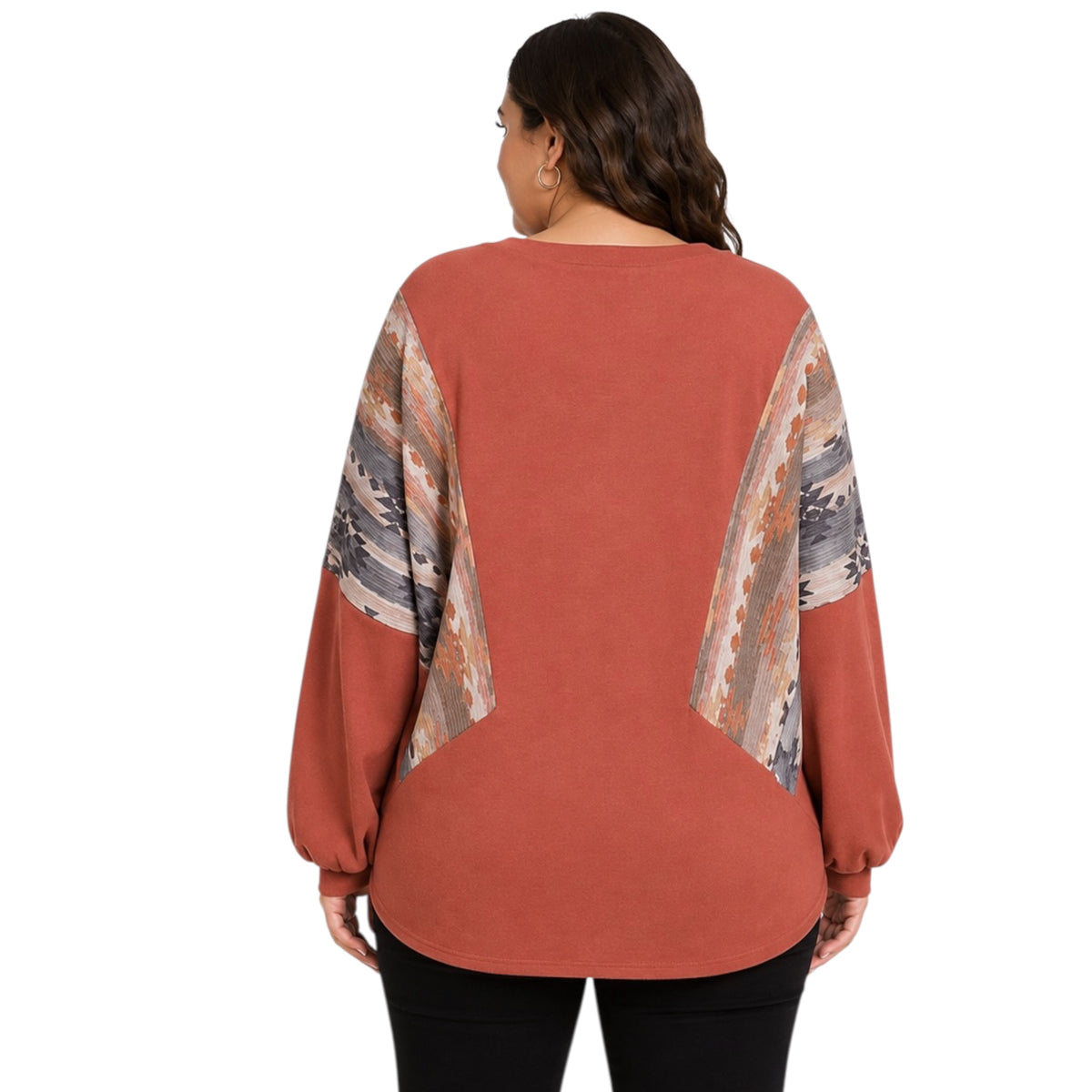 Plus Rust Combo Color Block L/S Knit Top
