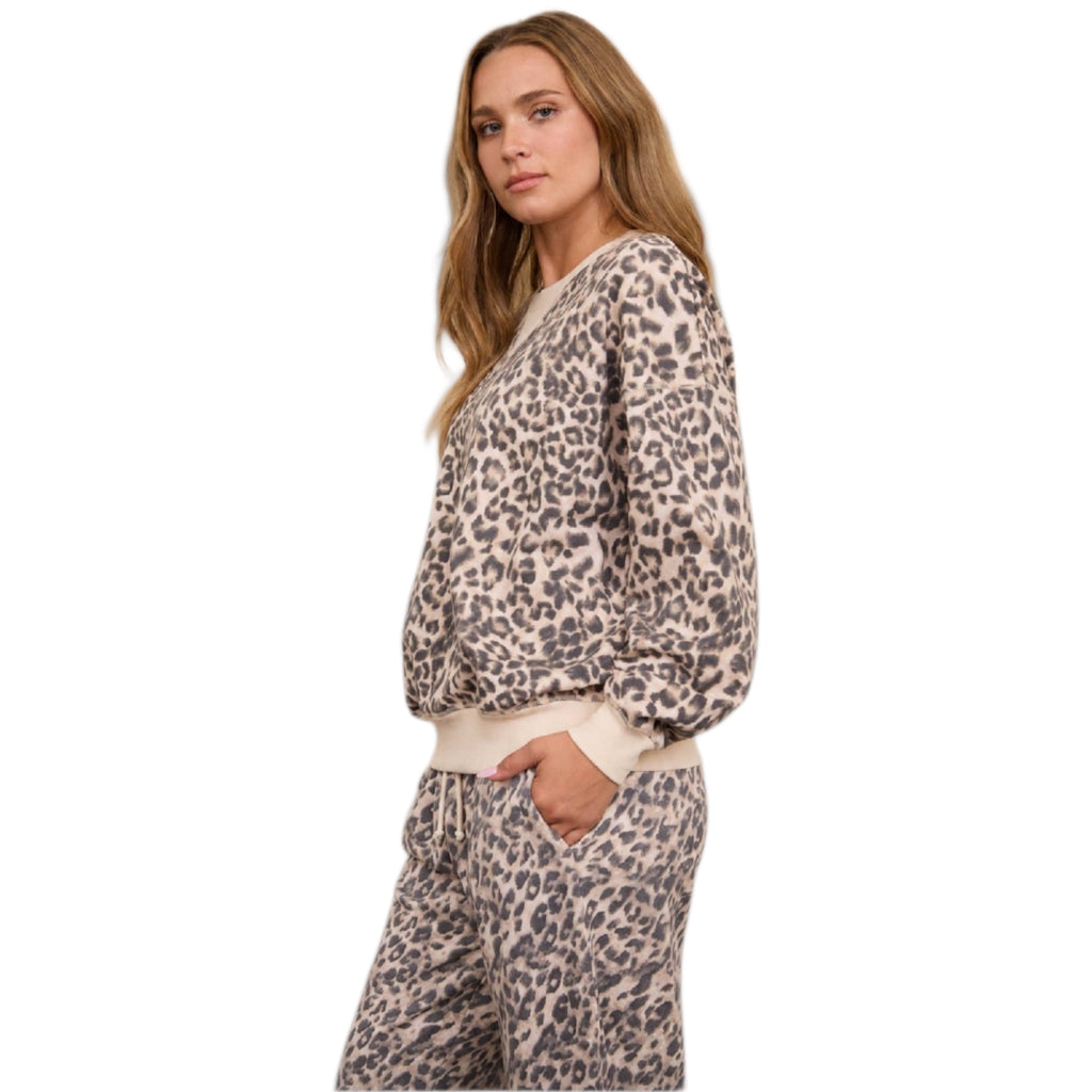 Cream Multi Leopard Boxy Long Sleeve Top