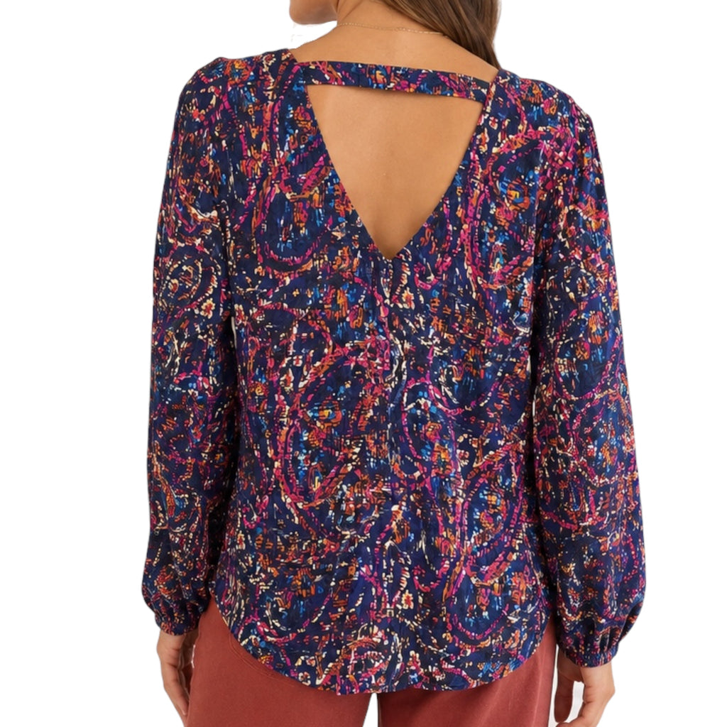 Batik Paisley 3/4 Sleeve V Neck Small Top