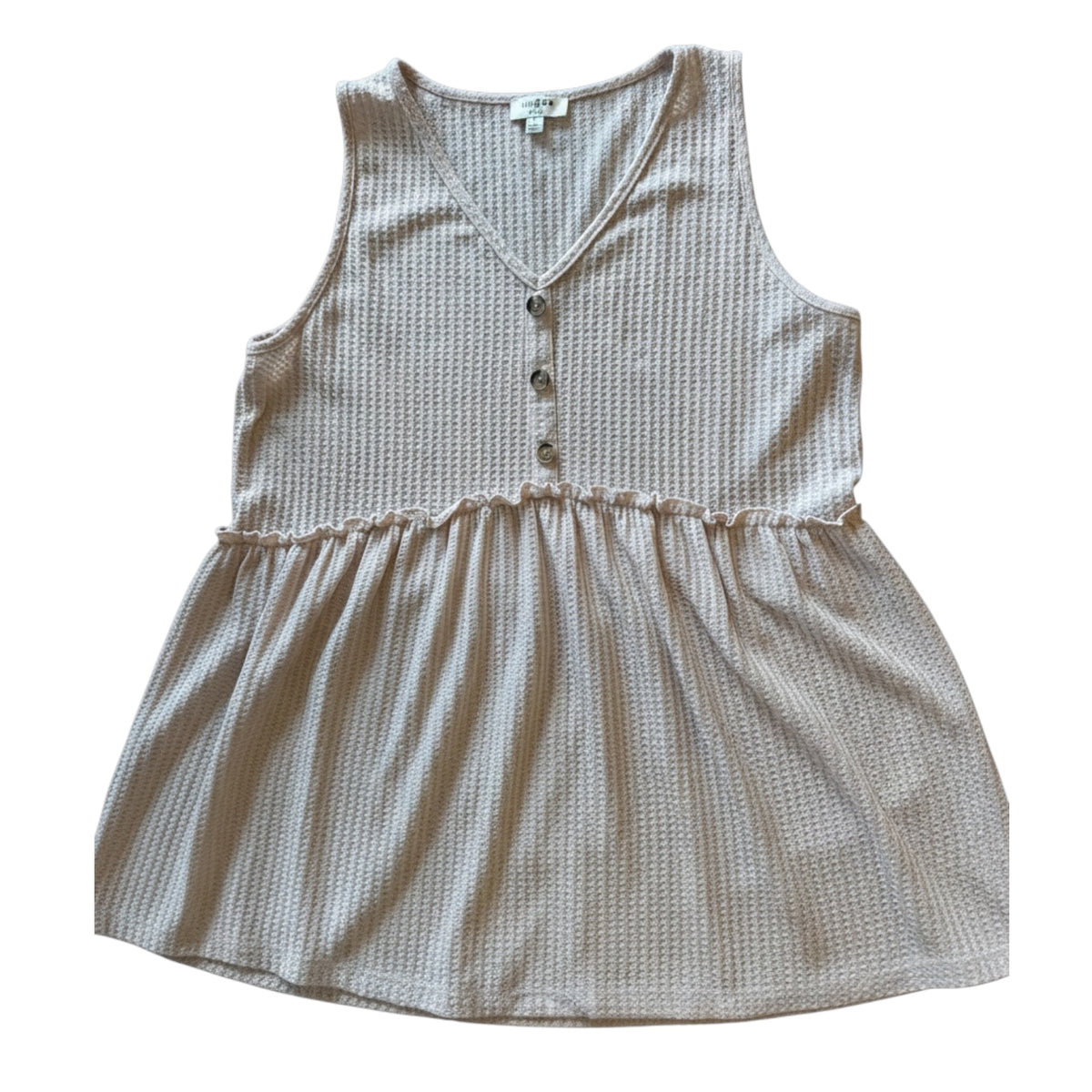 Umgee Waffle Knit Sleevless Oatmeal Top Size Large - RF