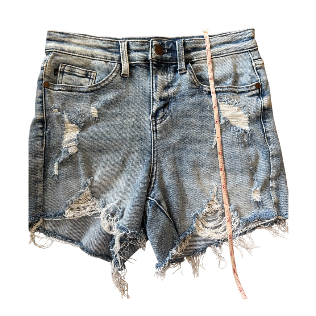 Risen RDS6106 Medium Wash Denim Shorts with Frayed Hem Size Small-RF
