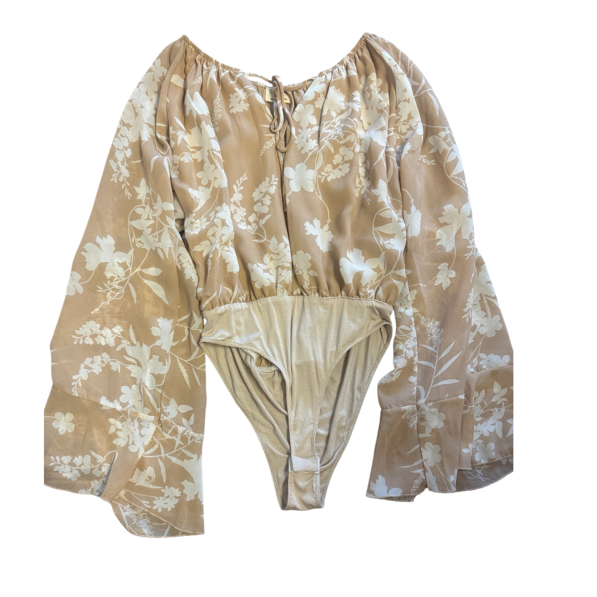 Peach Love California Tan Floral V-Neck Bodysuit Size Small - RF