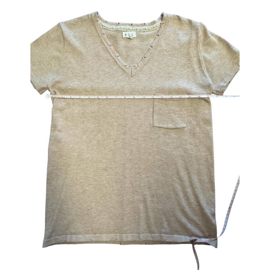 POL Heather Beige Distressed Pocket T-Shirt Size S - RF