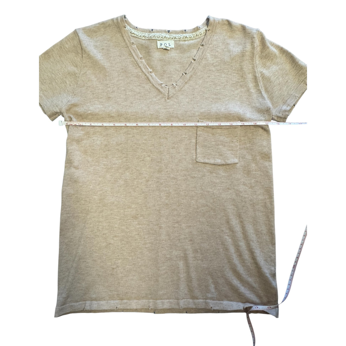 POL Heather Beige Distressed Pocket T-Shirt Size S - RF
