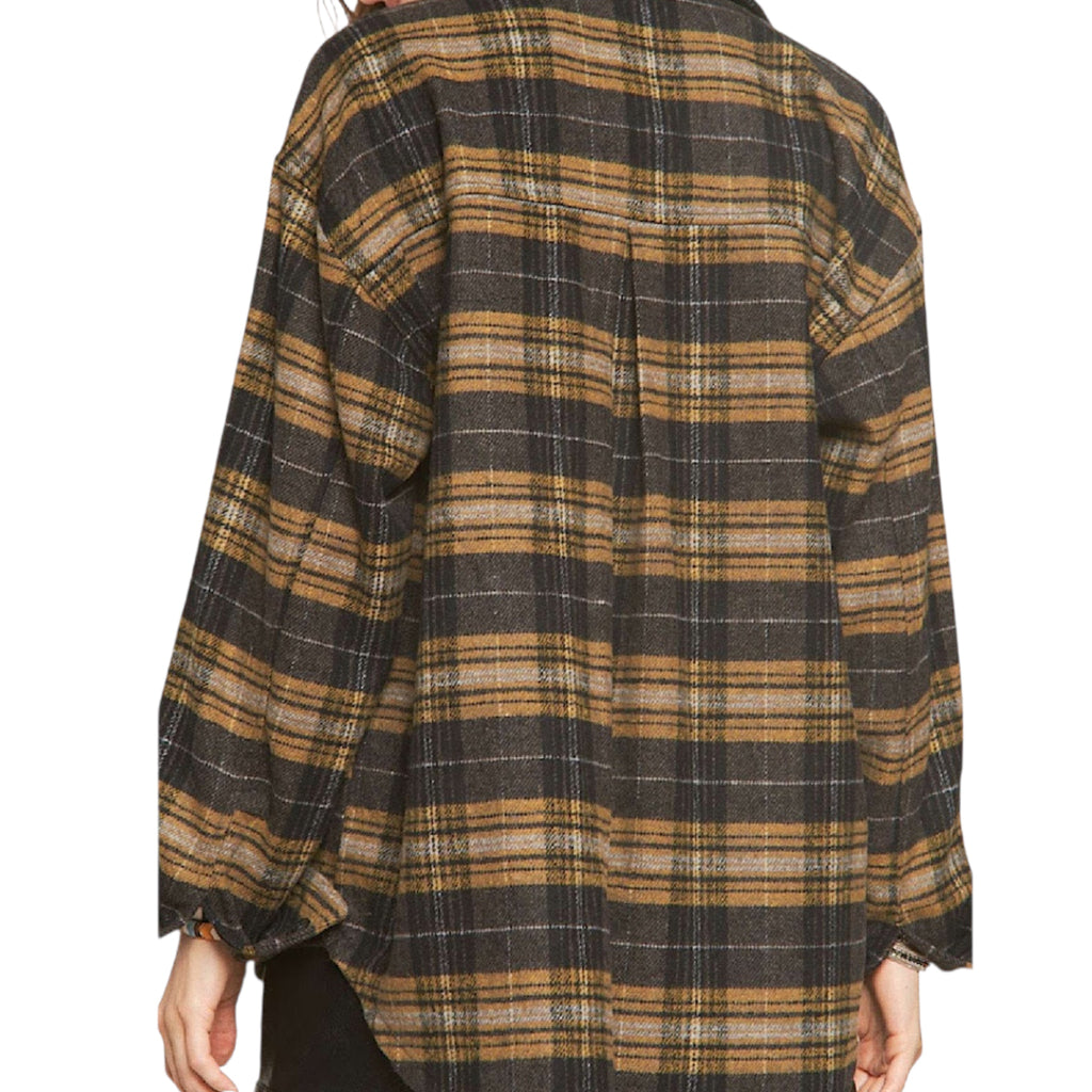 Mustard Button Down Plaid Shacket