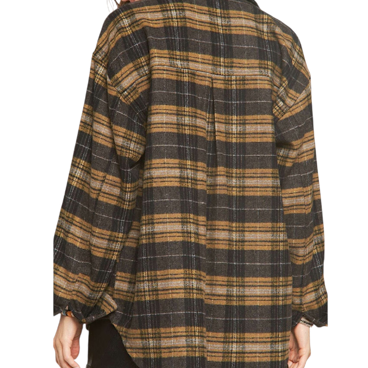 Mustard Button Down Plaid Shacket