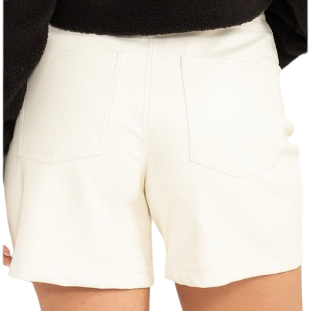 Cream Leather High Waisted Shorts