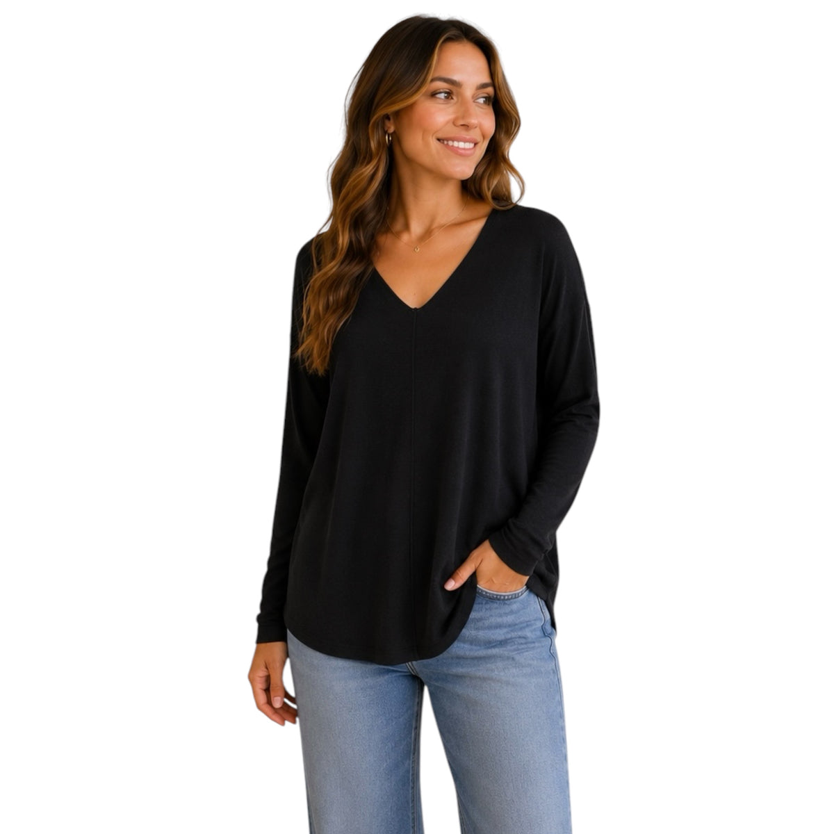 V-Neck Center Seamed Soft Sweater