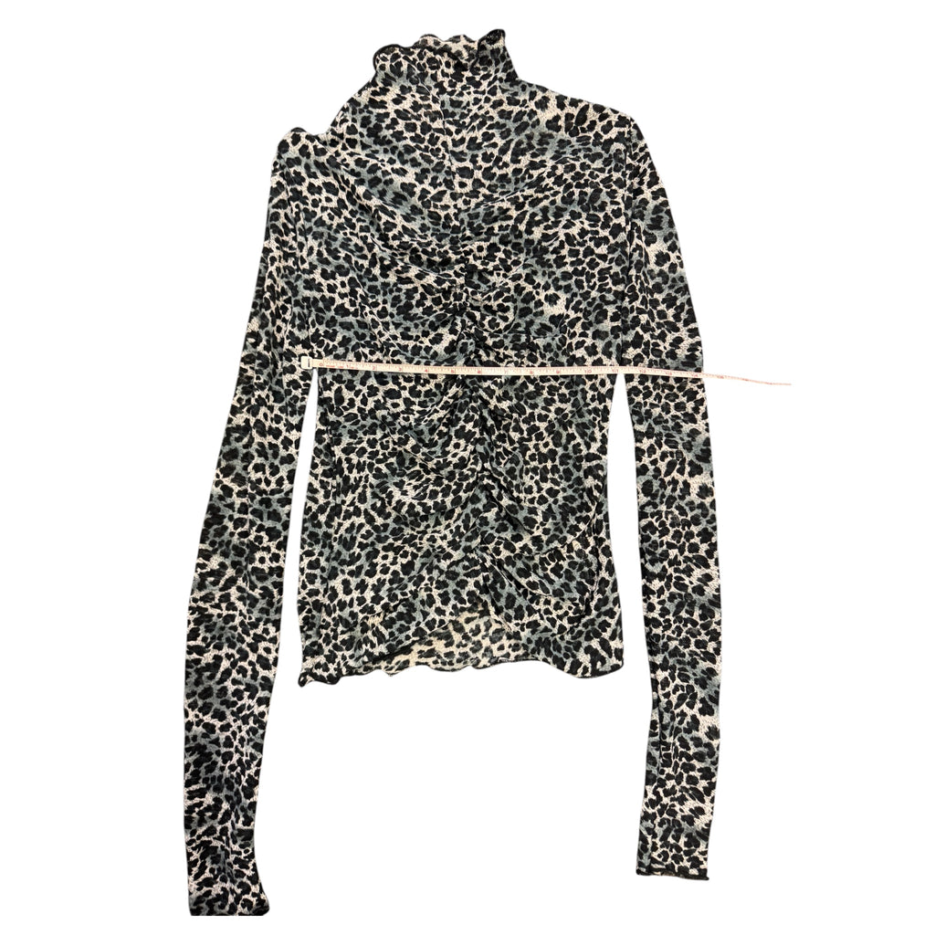 Wishlist Cream & Sage Green Sheer Leopard Print Long Sleeve Top Size Small - RF