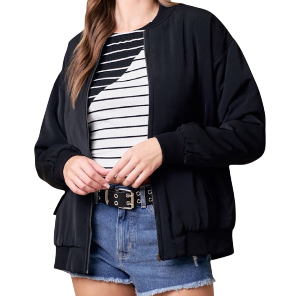 Black Drop Shoulder Bomber Jacket