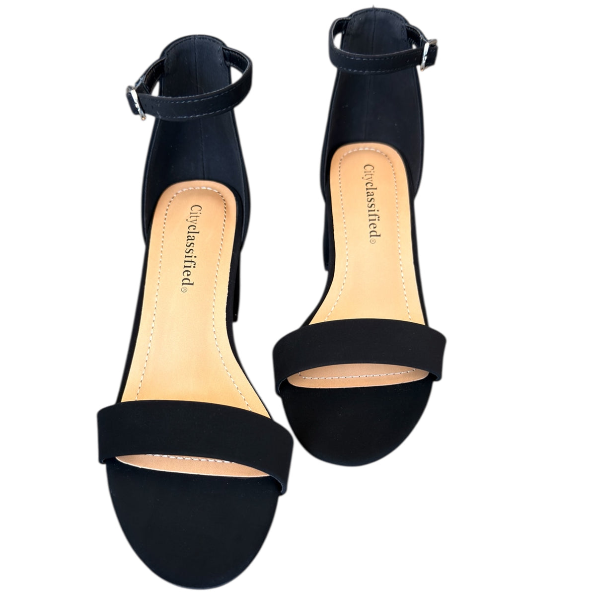 Black Block Heel Ankle Strap Sandal
