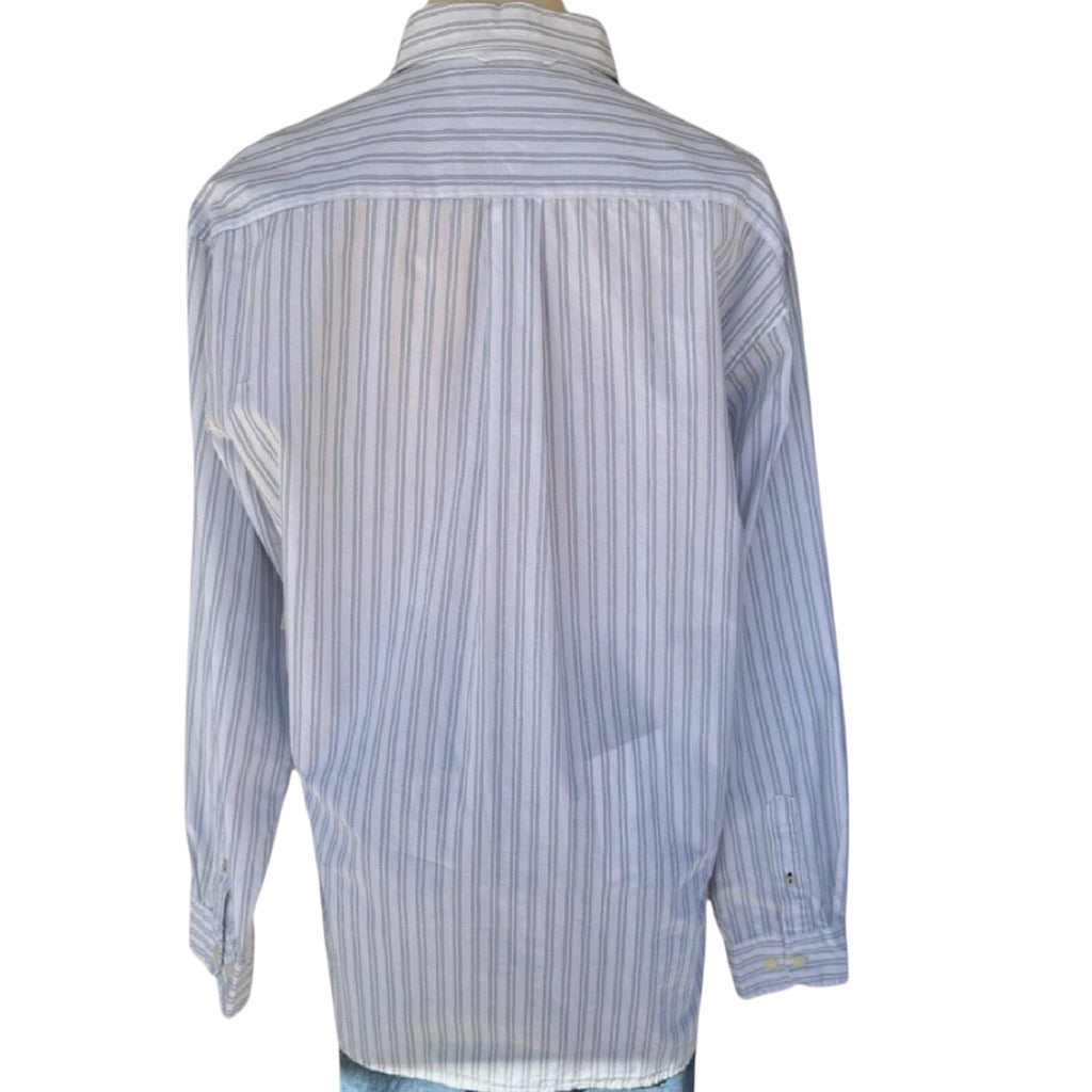 Tommy Hilfiger White Striped Button Down Dress Shirt Size L-RF